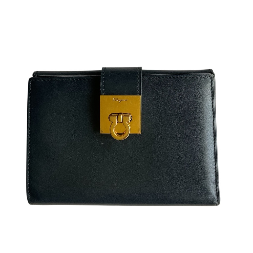 Salvatore Ferragamo Black Leather Wallet with Gold Accent